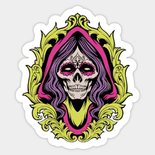 Dia de los Muertos Sugar Skull Woman Illustration Sticker